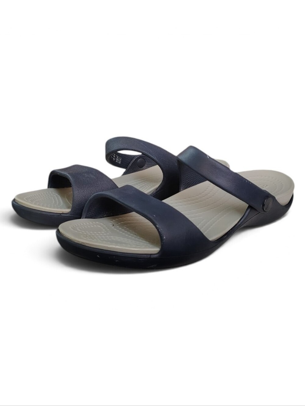 Crocs Cleo V Women's Sandals Navy Blue Light Grey Strappy Comfort Slides Size 9